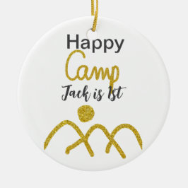 Happy camping camper one birthday kids golden sun keramisch ornament
