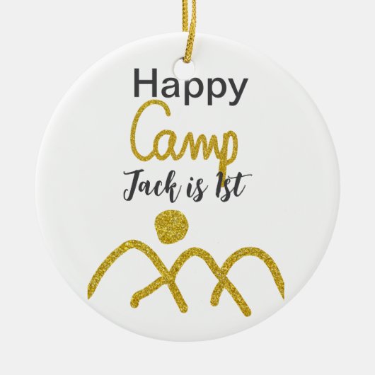 Happy camping camper one birthday kids golden sun keramisch ornament (Voorkant)