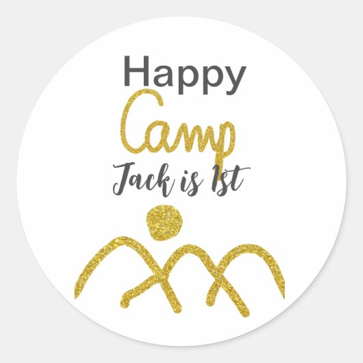 Happy camping camper one birthday kids golden sun ronde sticker (Voorkant)