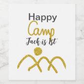 Happy camping camper one birthday kids golden sun wijn etiket (Enkel label)