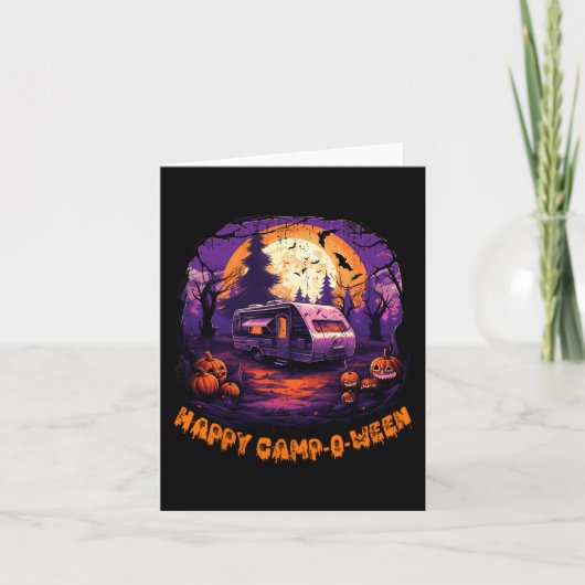 Happy CampOWeen Camping Halloween Kostuum Pompoen Kaart (Voorkant)