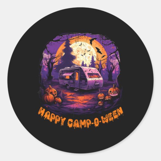 Happy CampOWeen Camping Halloween Kostuum Pompoen Ronde Sticker (Voorkant)