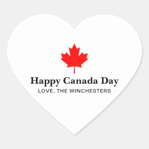 Happy Canada Day aangepaste tekst met rood esdoorn Hart Sticker