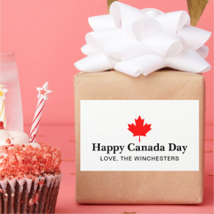Happy Canada Day aangepaste tekst met rood esdoorn Rechthoekige Sticker