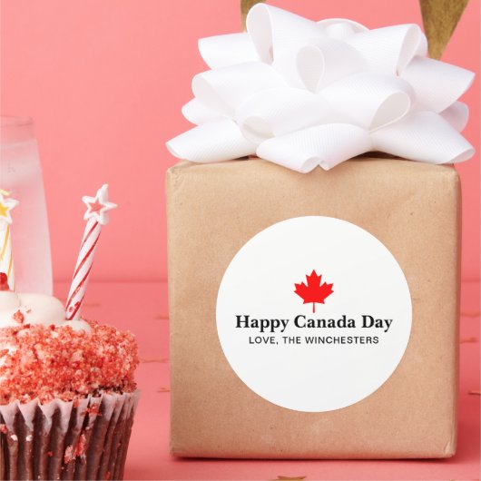 Happy Canada Day aangepaste tekst met rood esdoorn Ronde Sticker (Feest)