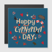 Happy Canada Day Blue Magnetic Kaart (Voorkant / Achterkant)