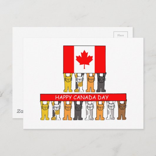 Happy Canada Day Cartoon Cats Briefkaart (Voorkant / Achterkant)