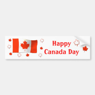 Happy Canada Day Flag en Maple Leaves Bumpersticker