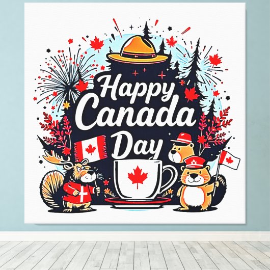 Happy Canada Day Fun Canvas Afdruk (Insitu (Houten vloer))