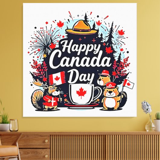 Happy Canada Day Fun Canvas Afdruk (Insitu (Woonkamer))