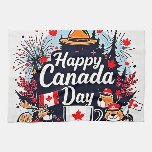 Happy Canada Day Fun Theedoek (Horizontaal)