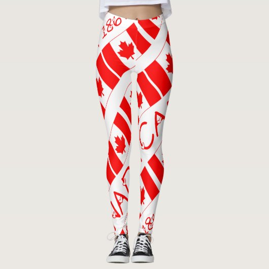 Happy Canada Day Maple Leaf Pattern Funny Leggings (Voorkant)