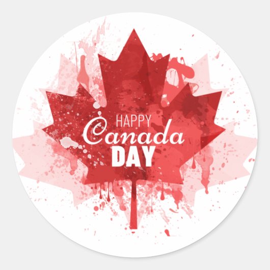 Happy Canada Day Maple Leaf-verfsplaat Ronde Sticker (Voorkant)