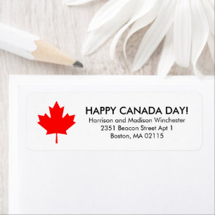 Happy Canada Day rode esdoorn blad op maat adres Etiket