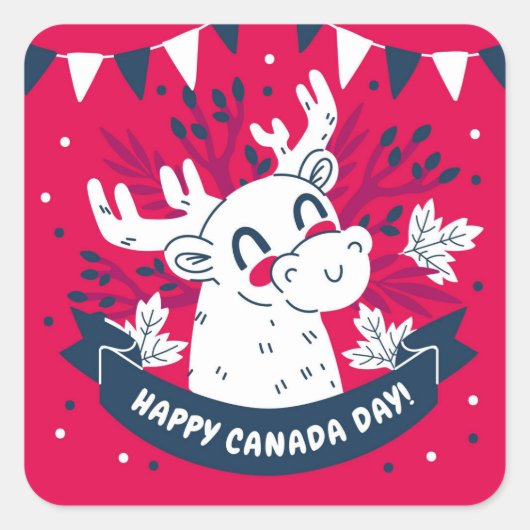 Happy Canada Day Square Sticker (Voorkant)