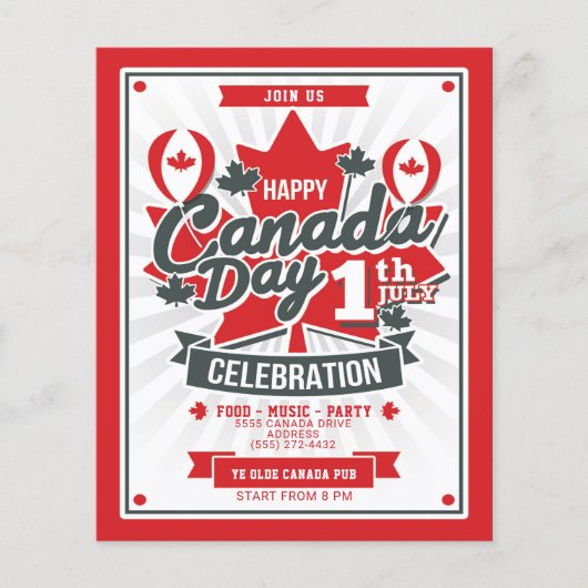 Happy Canada Day Viering 1 juli Party Uitnodigen Flyer (Voorkant)