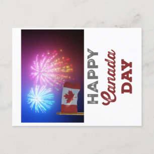 Happy Canada Day Vlag & Vuurwerk Briefkaart