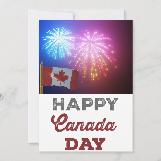 Happy Canada Day Vlag & Vuurwerk Feestdagenkaart (Voorkant)