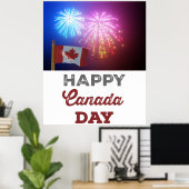 Happy Canada Day Vlag & Vuurwerk Poster (Thuiskantoor)