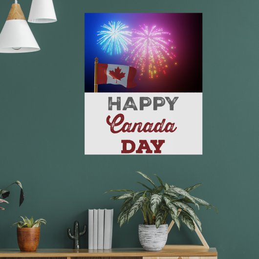 Happy Canada Day Vlag & Vuurwerk Poster (Woonkamer 1)