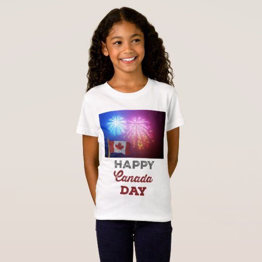 Happy Canada Day Vlag & Vuurwerk T-shirt (Voorkant volledig)