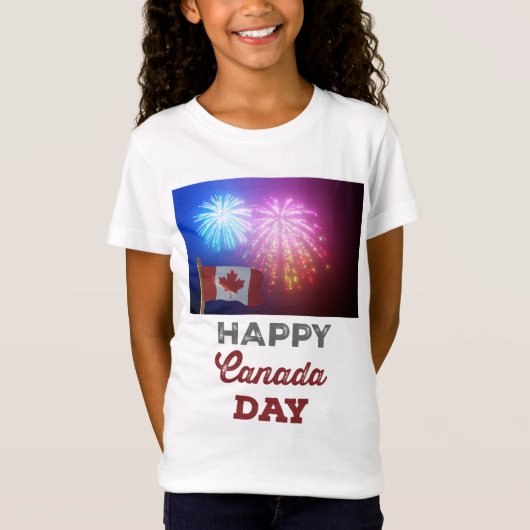Happy Canada Day Vlag & Vuurwerk T-shirt (Voorkant)