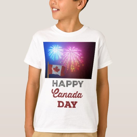 Happy Canada Day Vlag & Vuurwerk T-shirt (Voorkant)
