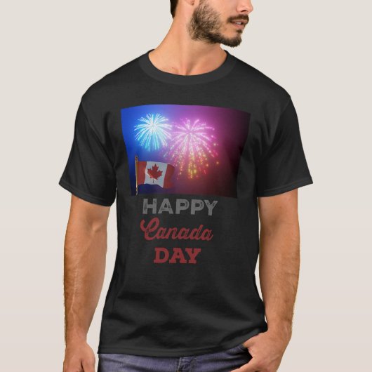 Happy Canada Day Vlag & Vuurwerk T-shirt (Voorkant)