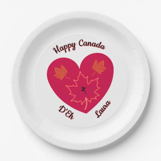 Happy Canada D'Eh Heart, Frog, Maple Leaves Papieren Bordje (Voorkant)