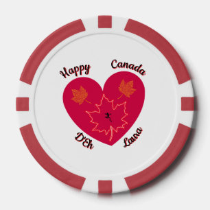 Happy Canada D'Eh Heart, Frog, Maple Leaves Poker Chips