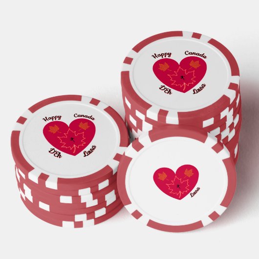 Happy Canada D'Eh Heart, Frog, Maple Leaves Poker Chips (Opstapeling)