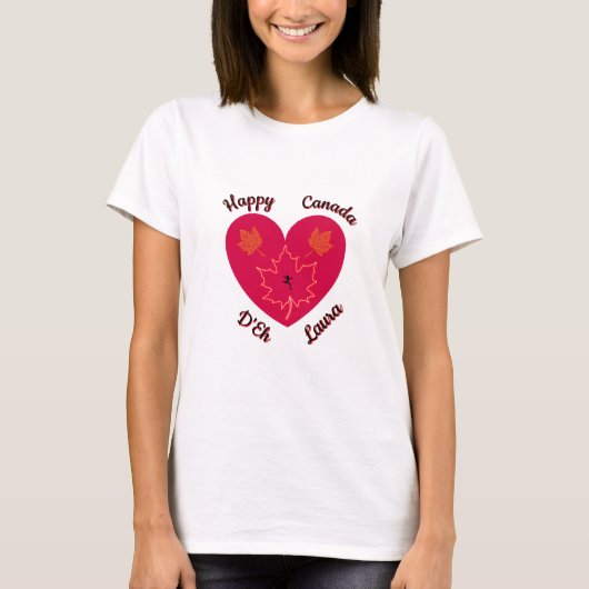 Happy Canada D'Eh Heart, Frog, Maple Leaves T-shirt (Voorkant)