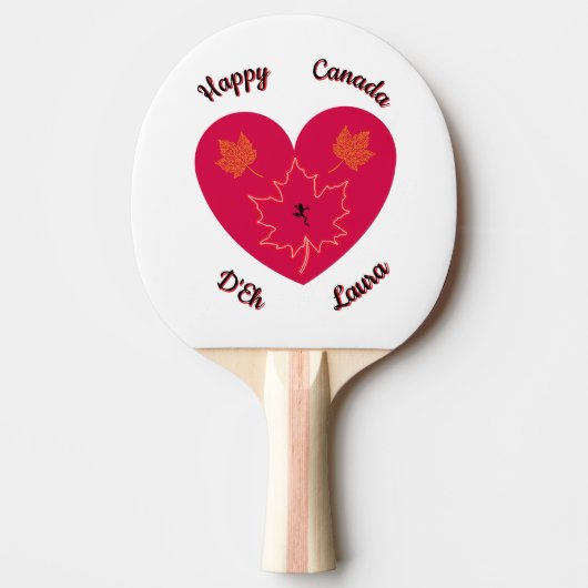Happy Canada D'Eh Heart, Frog, Maple Leaves Tafeltennisbatje (Voorkant)