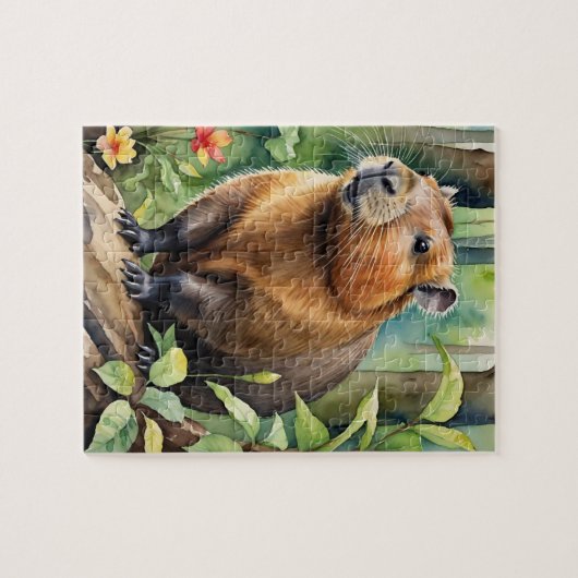 Happy Capybara in Rainforest Wild Animal Legpuzzel (Horizontaal)