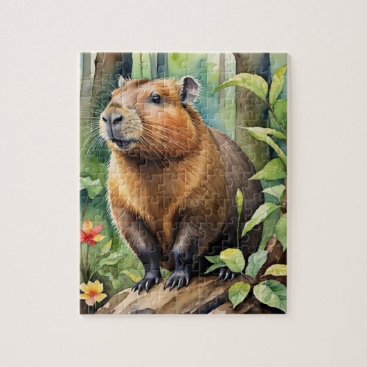 Happy Capybara in Rainforest Wild Animal Legpuzzel (Verticaal)