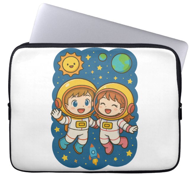 Happy Cartoon Astronauts Outer Space Sleeve (Voorkant)