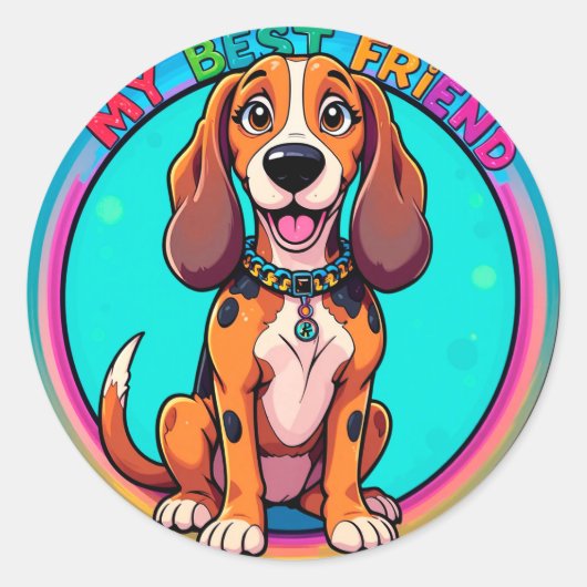 Happy Cartoon Beagle Dog Mijn beste vriend Ronde Sticker (Voorkant)