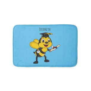 Happy cartoon bee afstuderen badmat