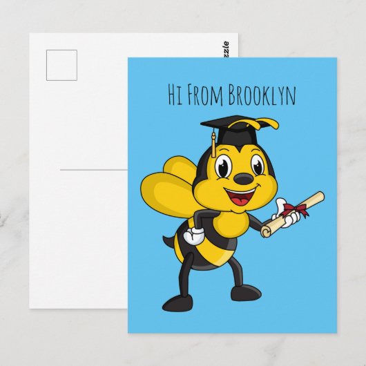 Happy cartoon bee afstuderen briefkaart (Voorkant / Achterkant)