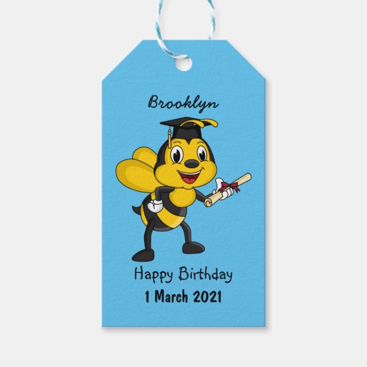 Happy cartoon bee afstuderen cadeaulabel (Voorkant)