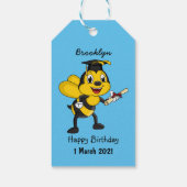 Happy cartoon bee afstuderen cadeaulabel (Achterkant)