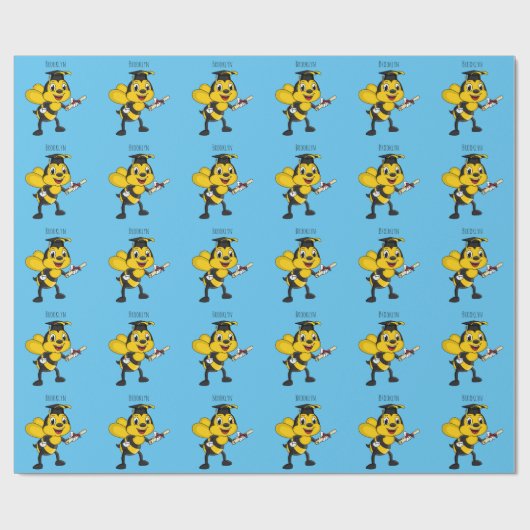 Happy cartoon bee afstuderen cadeaupapier (Vlak)