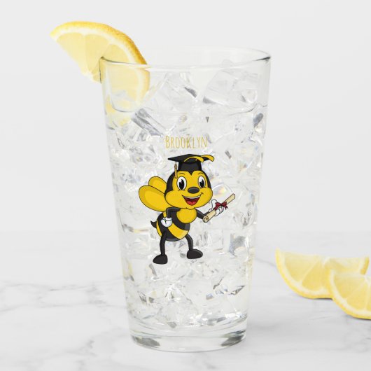 Happy cartoon bee afstuderen glas (Voorkant ijs)