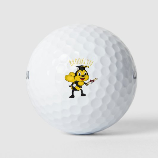 Happy cartoon bee afstuderen golfballen (Voorkant)