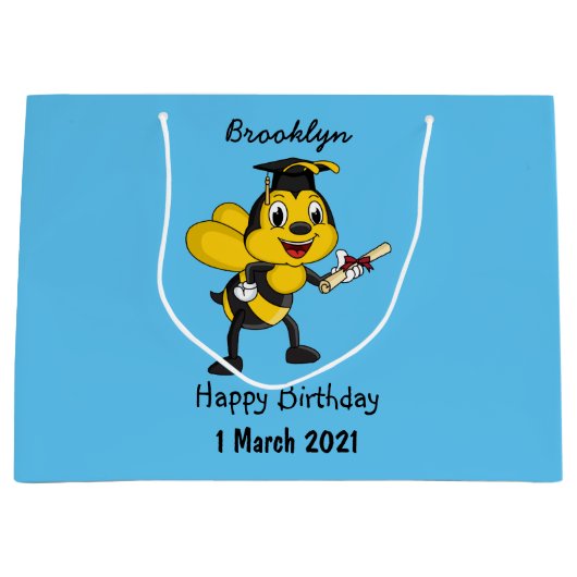 Happy cartoon bee afstuderen groot cadeauzakje (Voorkant)