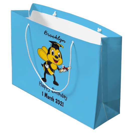 Happy cartoon bee afstuderen groot cadeauzakje (Achterkant Gekanteld)