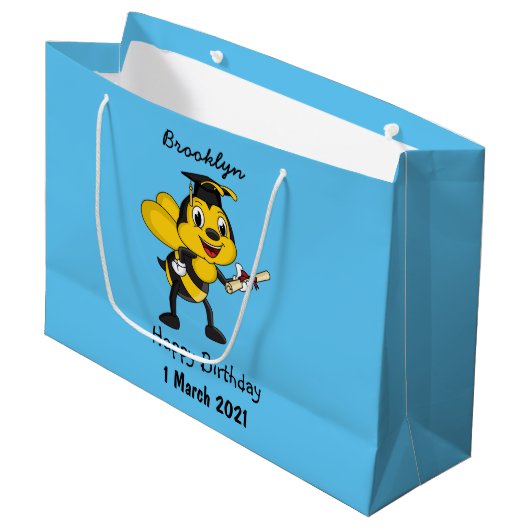 Happy cartoon bee afstuderen groot cadeauzakje (Voorkant Gekanteld)