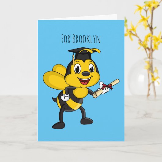Happy cartoon bee afstuderen kaart (Gele Bloem)