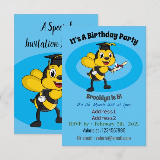 Happy cartoon bee afstuderen kaart (Voorkant / Achterkant)