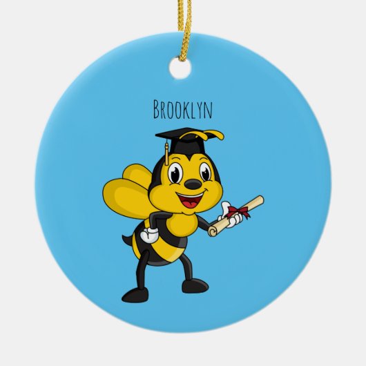 Happy cartoon bee afstuderen keramisch ornament (Voorkant)